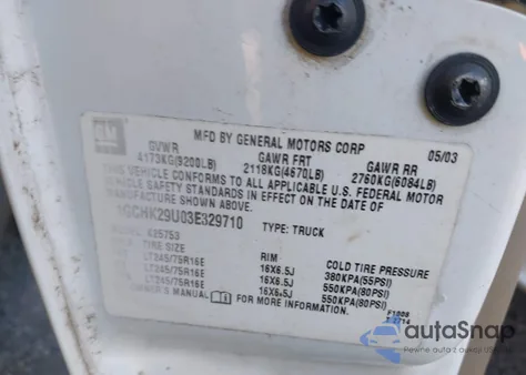 2003 Chevrolet Silverado 2500Hd Ls from USA, damaged, VIN 1GCHK29U03E329710